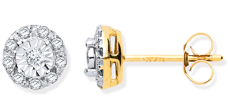 9ct Yellow Gold Diamond Stud Earrings