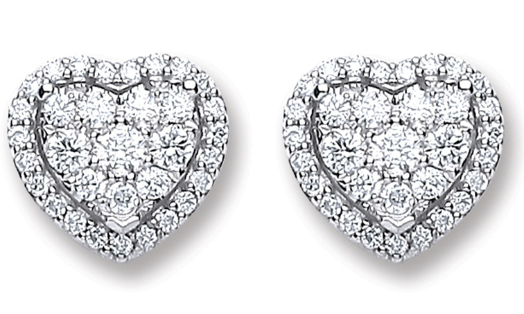 18ct White Gold Diamond Heart Stud Earrings