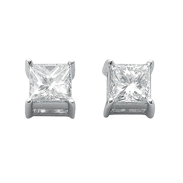 18ct White Gold Claw Set Princess Cut Diamond Stud Earrings