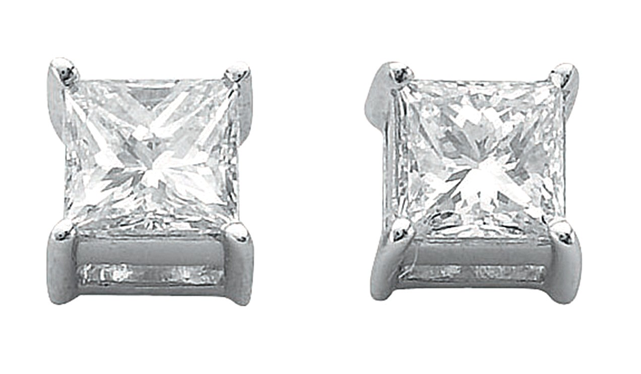 18ct White Gold Claw Set Princess Cut Diamond Stud Earrings