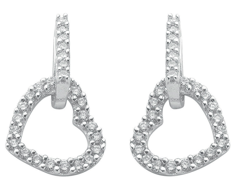 White Gold Diamond Heart Drop Earrings