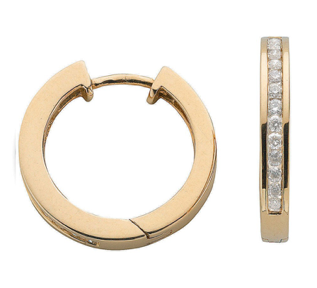 9ct Gold Diamond Hoop Earrings