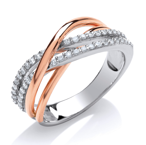 9ct White & Rose Gold Diamond Dress Ring