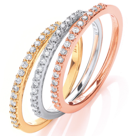 9ct White and Rose Gold Diamond Half Eternity Ring Set