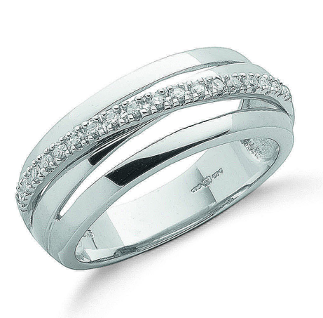 9ct White Gold Diamond Crossover Ring