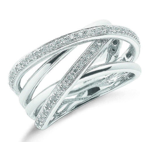 9ct White Gold Diamond Crossover Ring