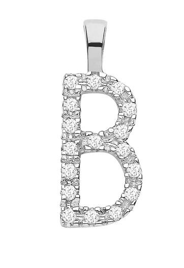 Diamond Initial Pendant - White Gold Letter B