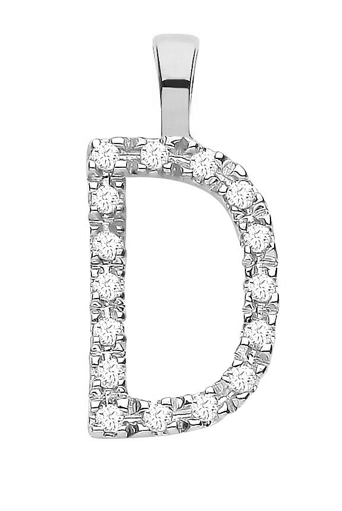 Diamond Initial Pendant - White Gold Letter D