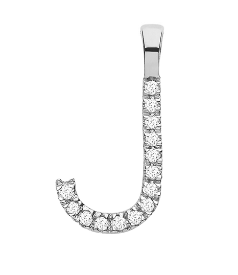 Diamond Initial Pendant - White Gold Letter J