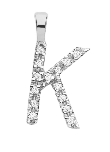 Diamond Initial Pendant - White Gold Letter K