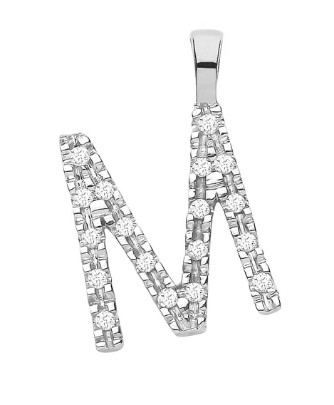 Diamond Initial Pendant - White Gold Letter M