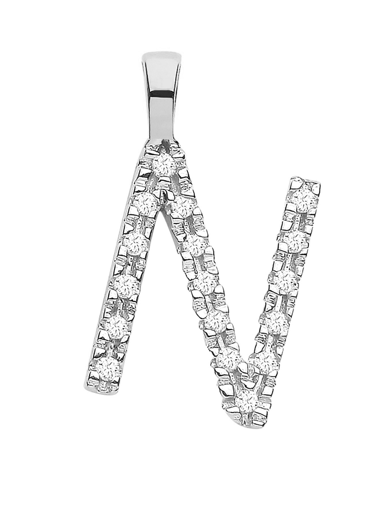 Diamond Initial Pendant - White Gold Letter N