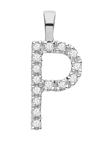 Diamond Initial Pendant - White Gold Letter P