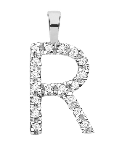 Diamond Initial Pendant - White Gold Letter R