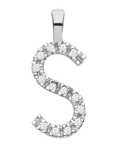 Diamond Initial Pendant - White Gold Letter S