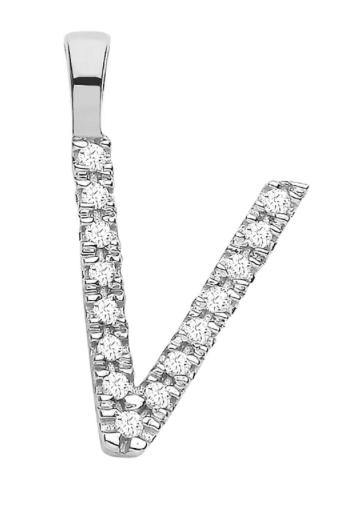 Diamond Initial Pendant - White Gold Letter V