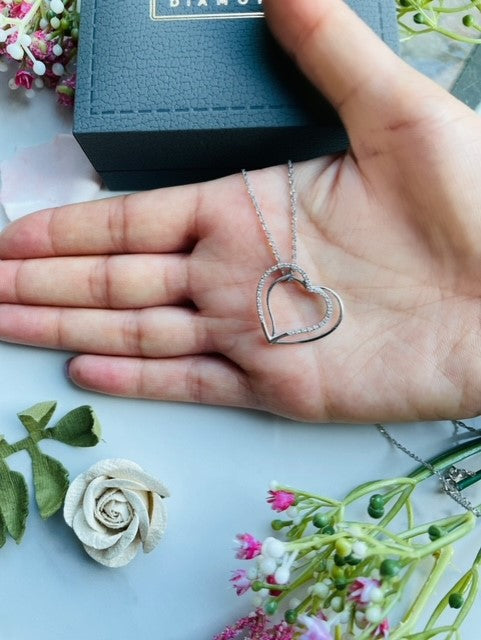 White Gold Diamond Double Heart Pendant