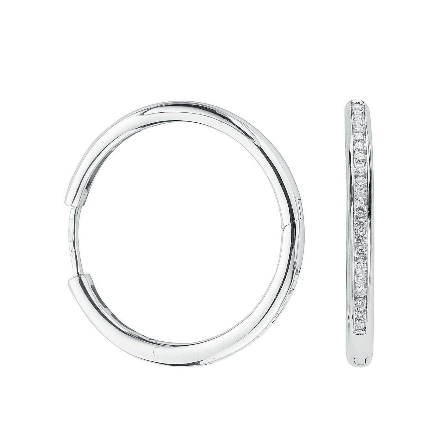 9ct White Gold Diamond Hoop Earrings