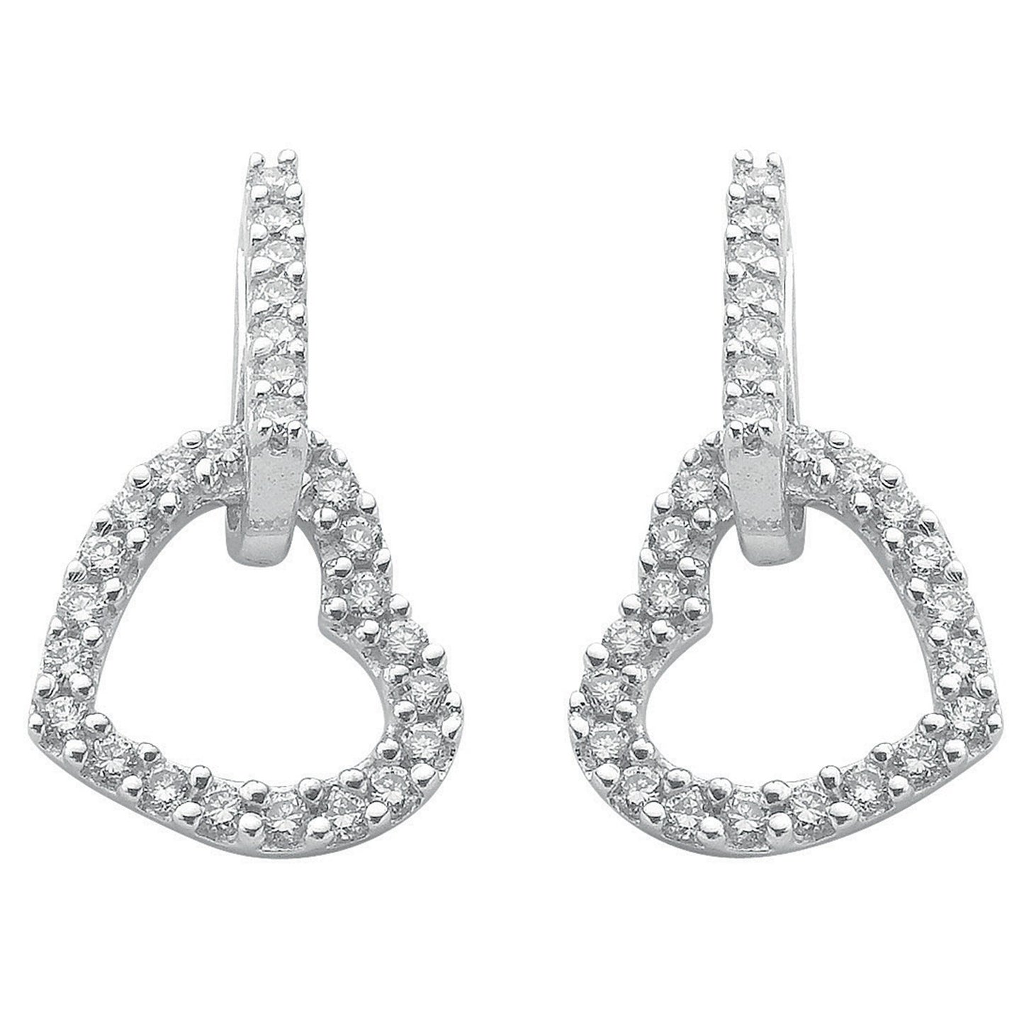 White Gold Diamond Heart Drop Earrings