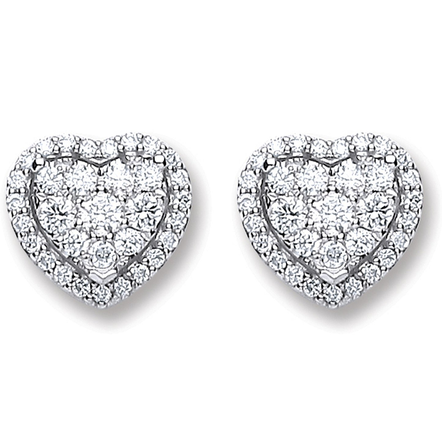 18ct White Gold Diamond Heart Stud Earrings