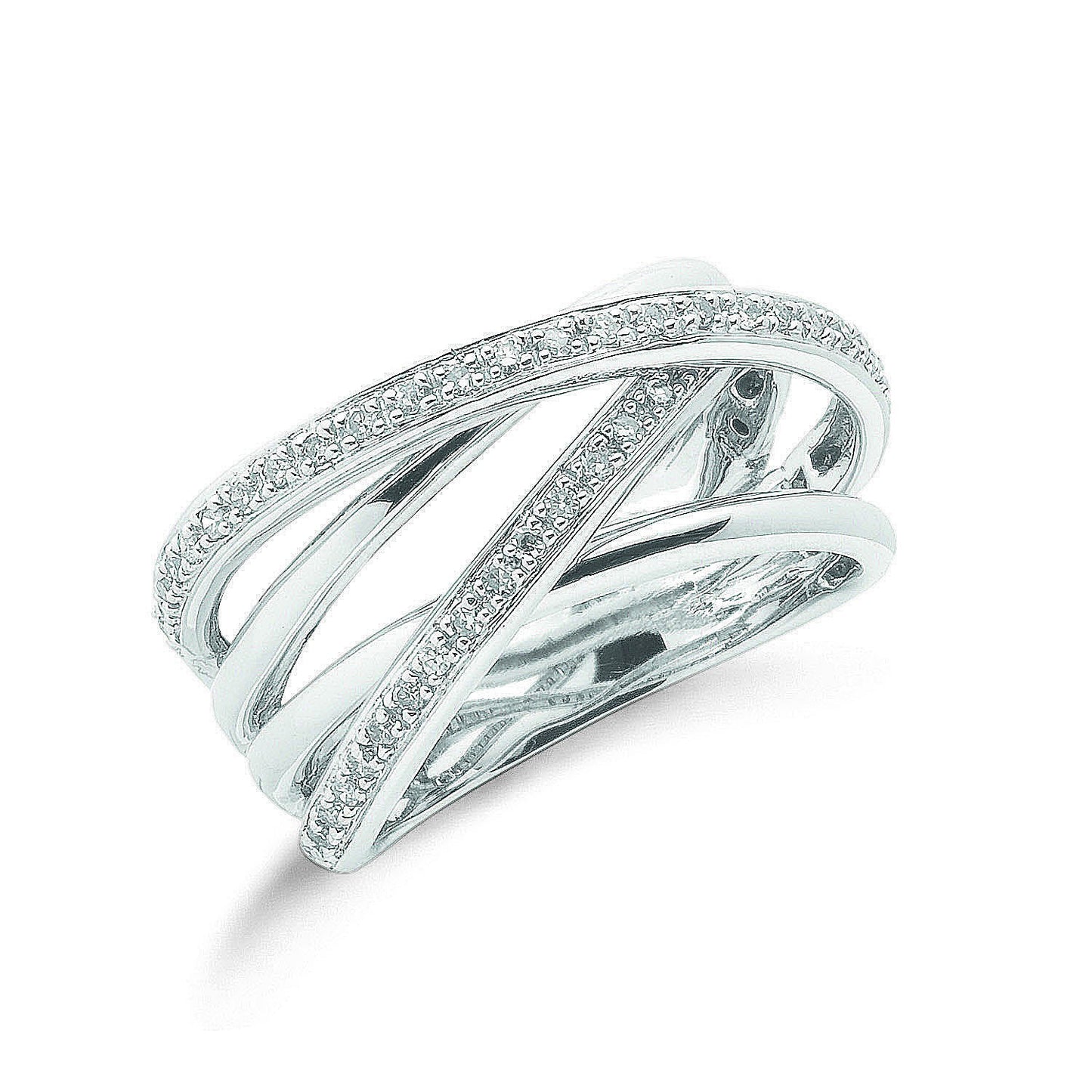 9ct White Gold Diamond Crossover Ring