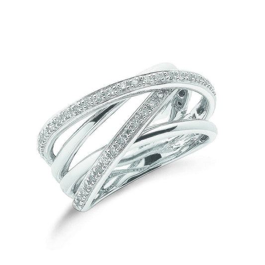 9ct White Gold Diamond Crossover Ring