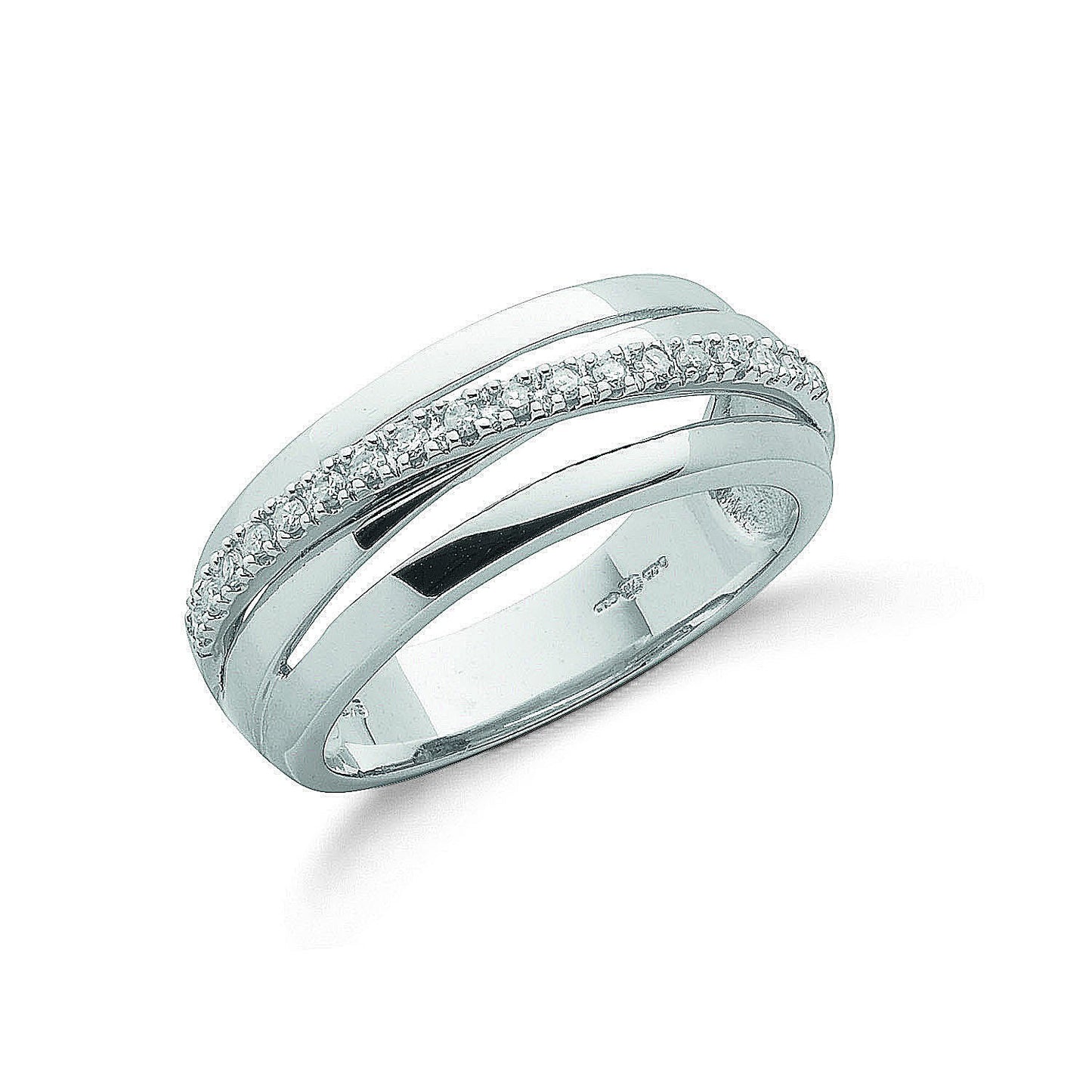 9ct White Gold Diamond Crossover Ring