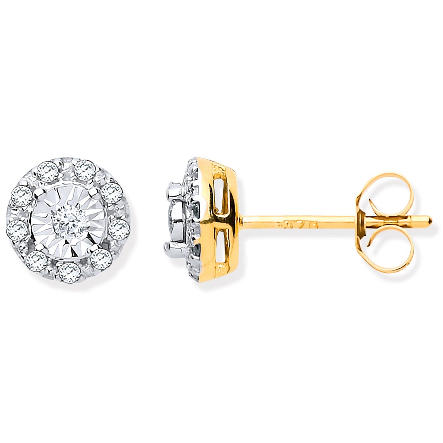 9ct Yellow Gold Diamond Stud Earrings