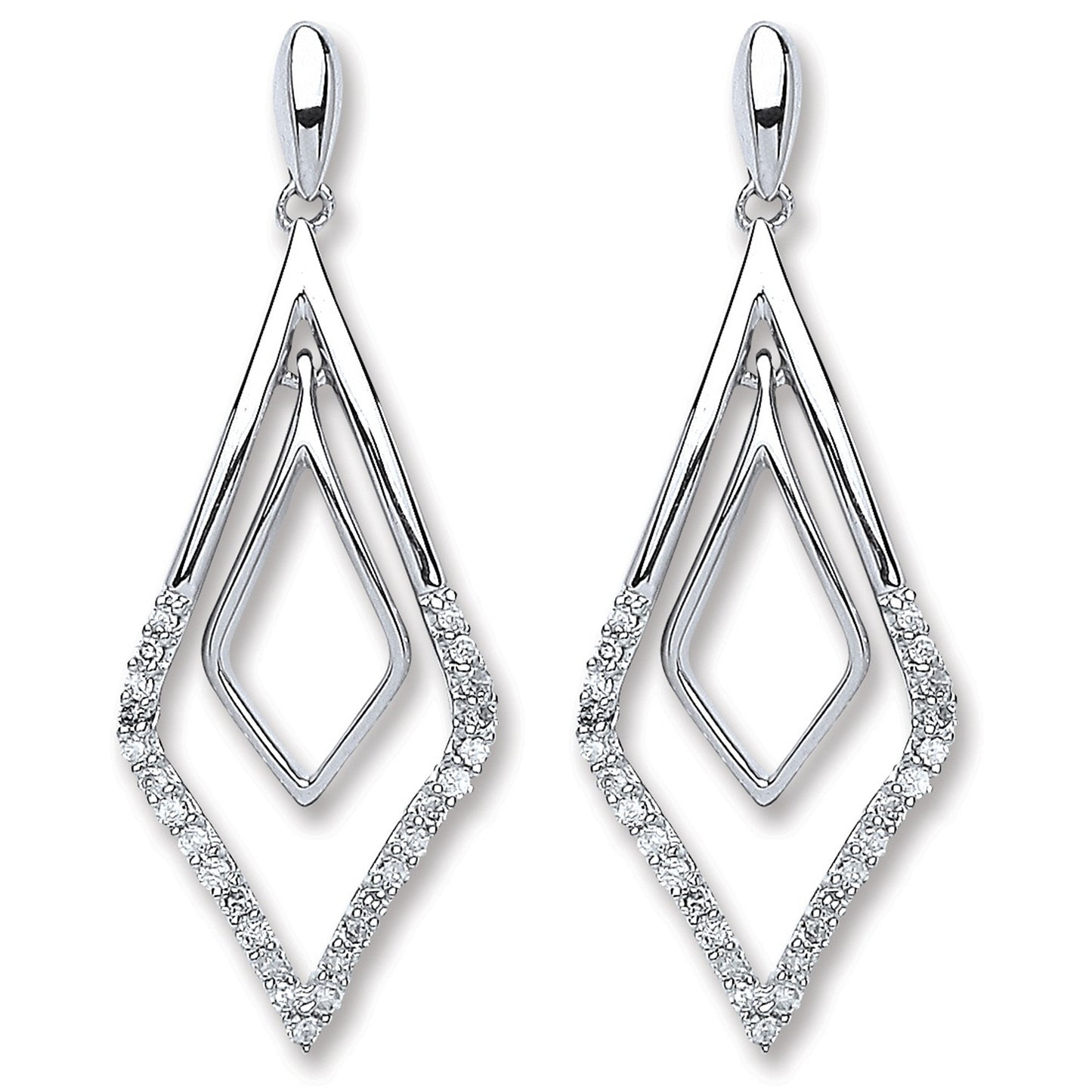 9ct White Gold Diamond Drop Earrings