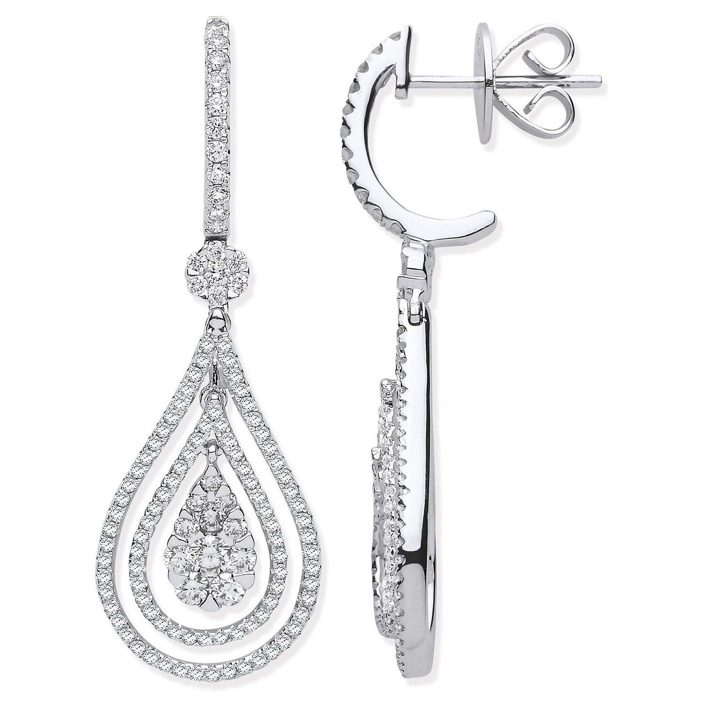 18ct White Gold Grain Set Drop Earrings