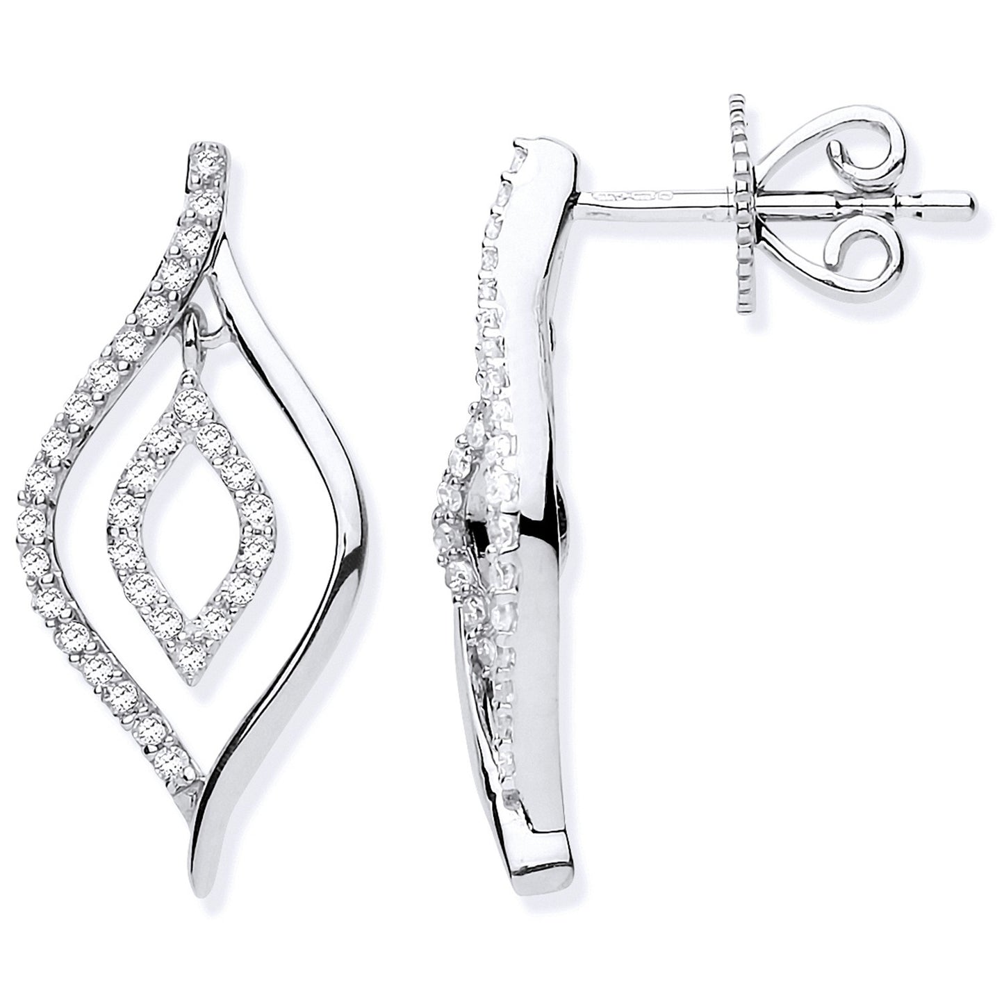 9ct White Gold Diamond Drop Earrings