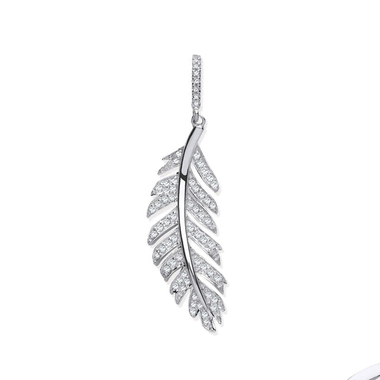 White Gold Feather Shape Diamond Pendant