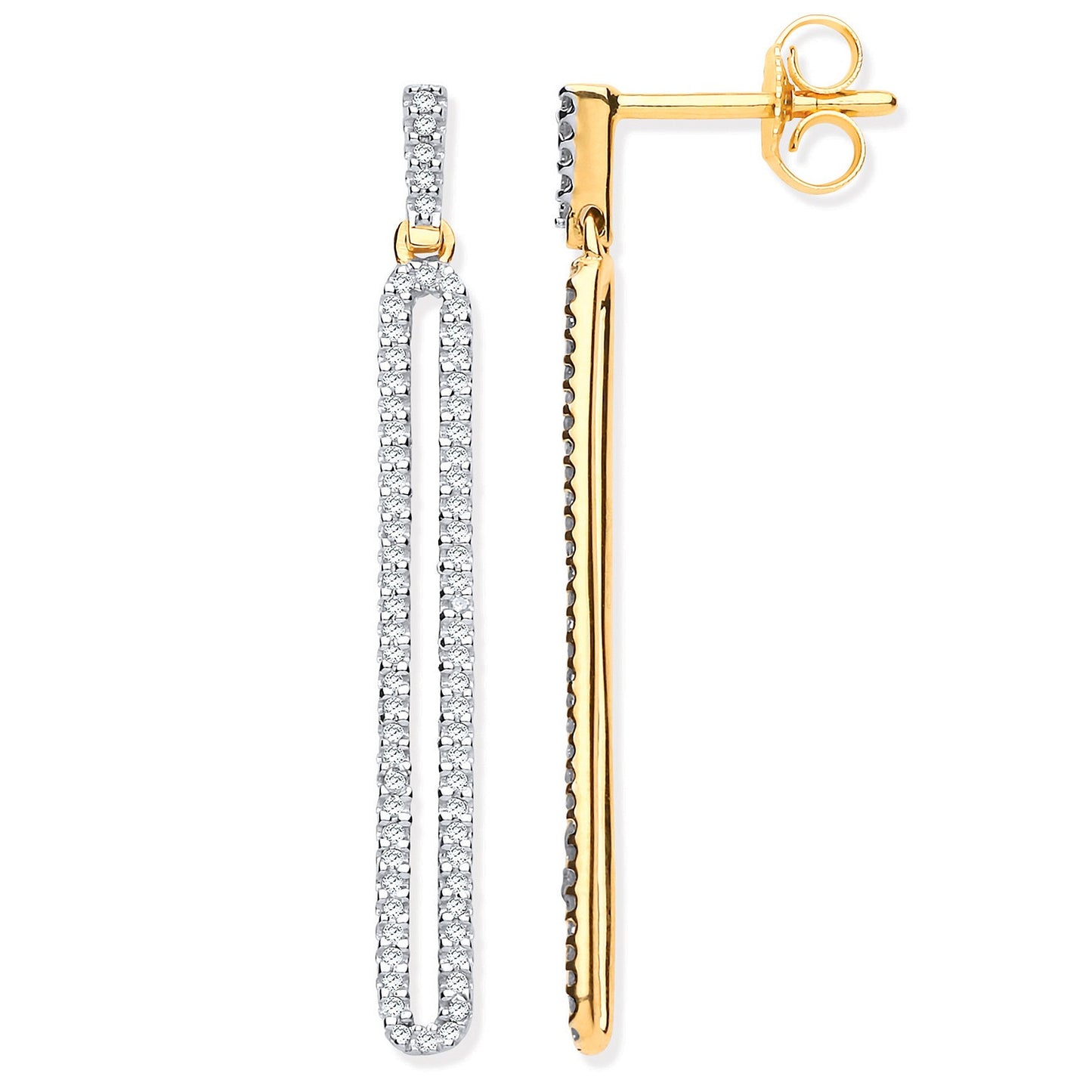 9ct Yellow Gold Long Loop Drop Diamond Earrings