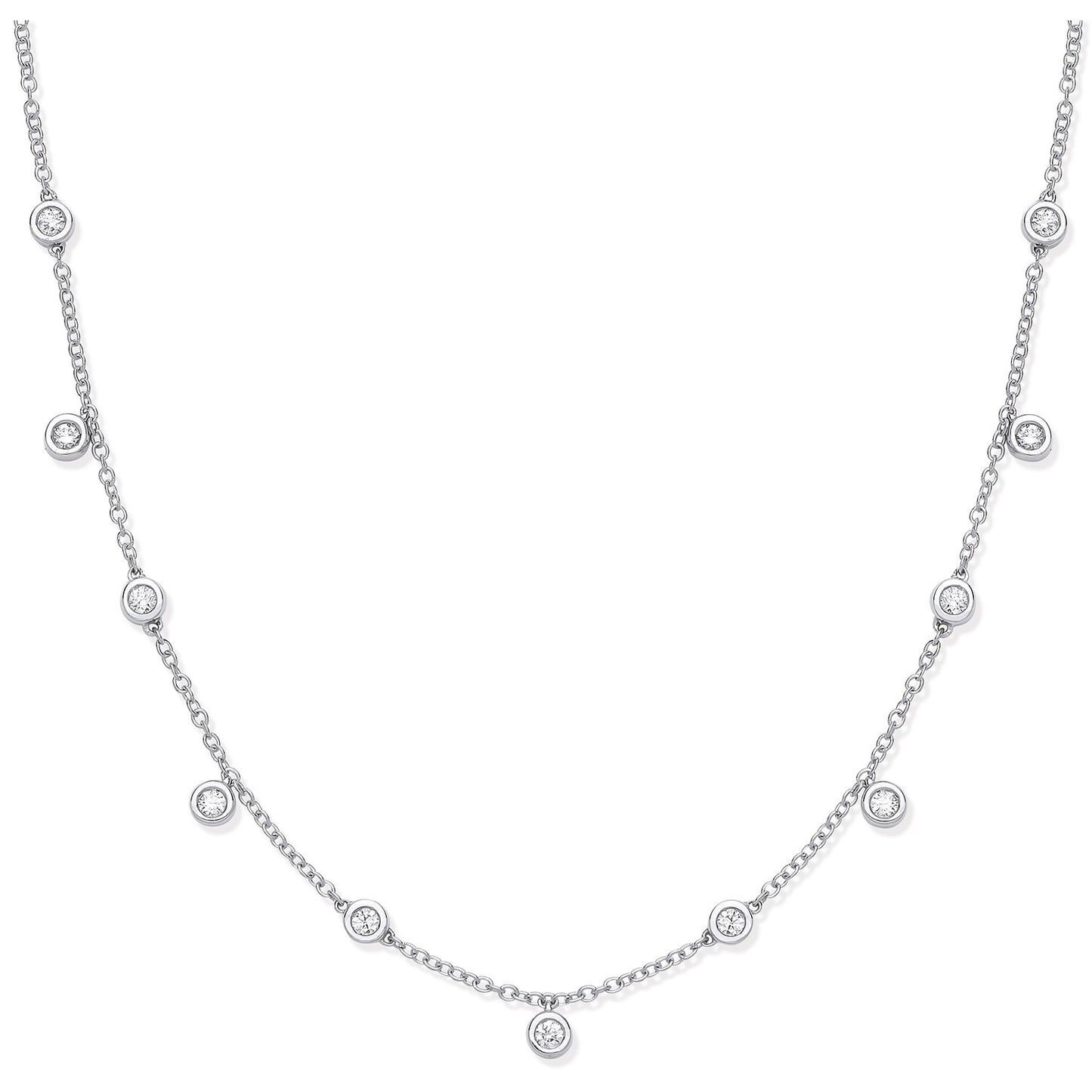 White Gold Rub Over Set Diamond Chain
