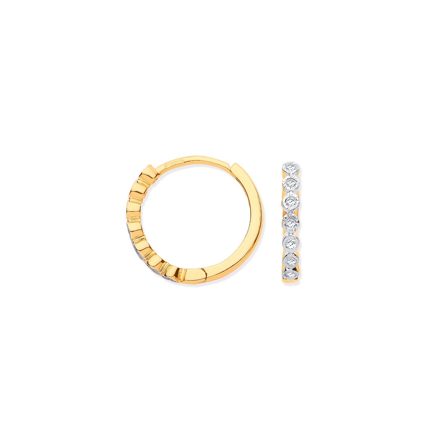 9ct Gold Round Diamond Hoops