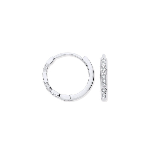 9ct White Gold Round Diamond Hoops