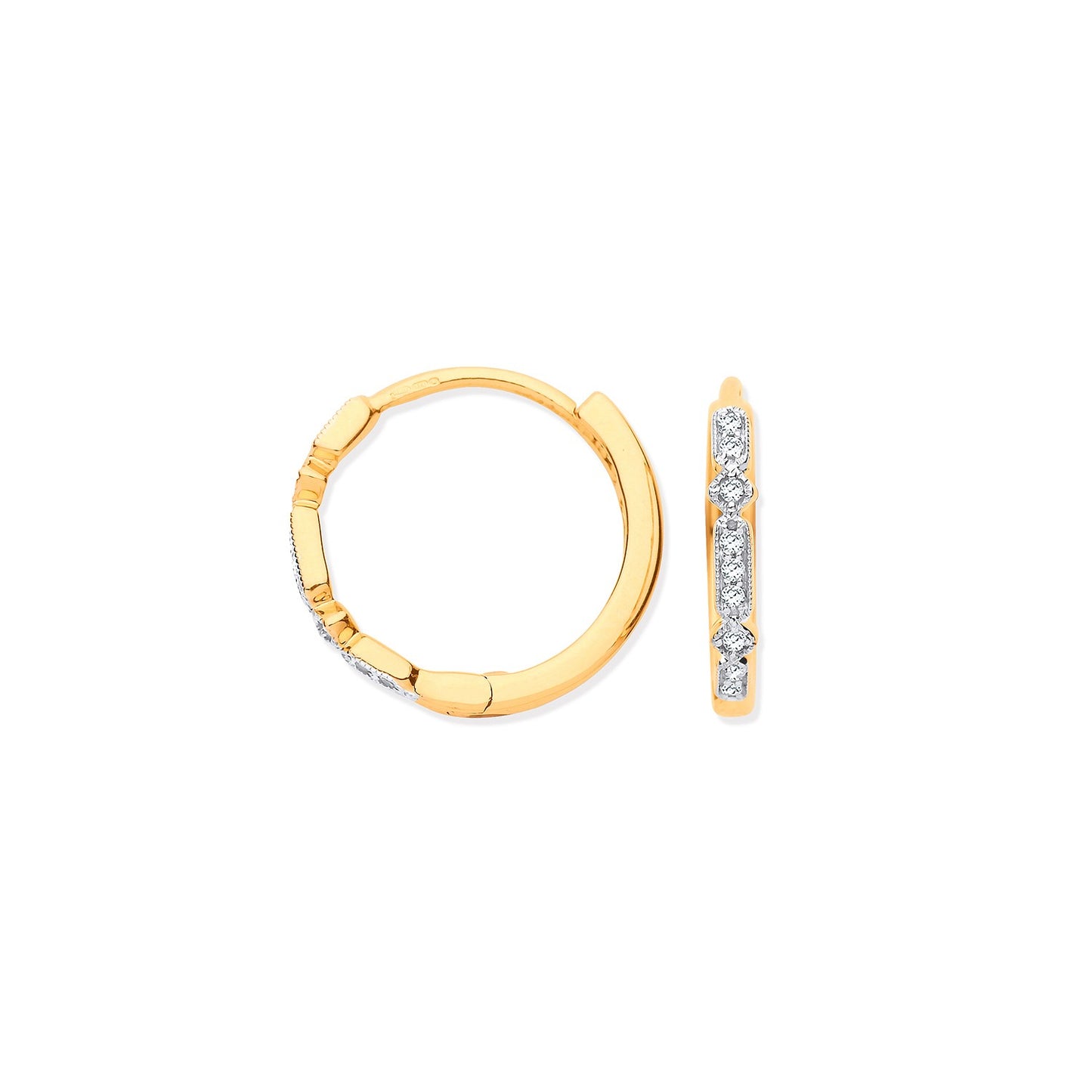 9ct Gold Round Diamond Hoops