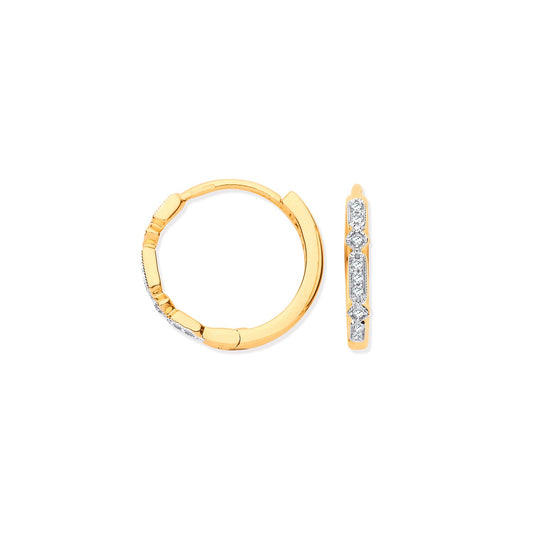 9ct Gold Round Diamond Hoops