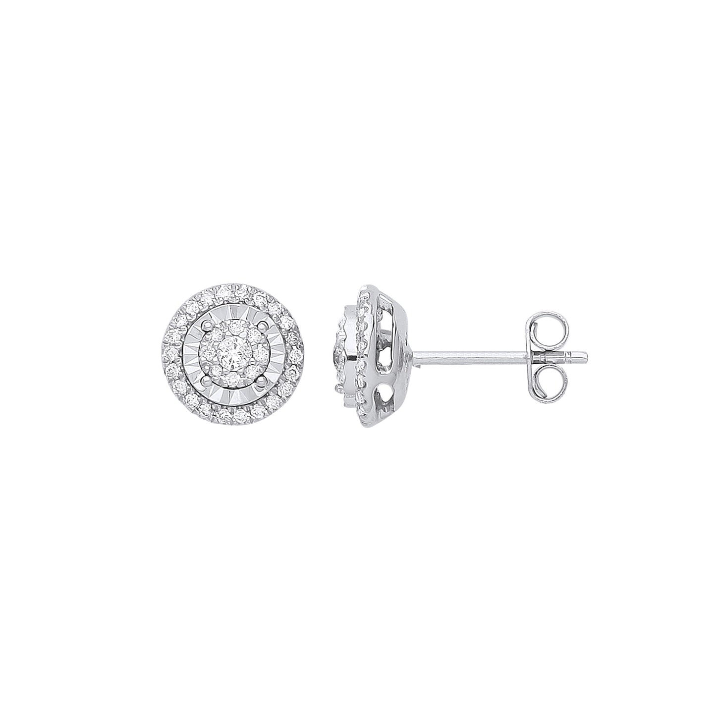 9ct White Gold Circles Stud Diamond Earrings
