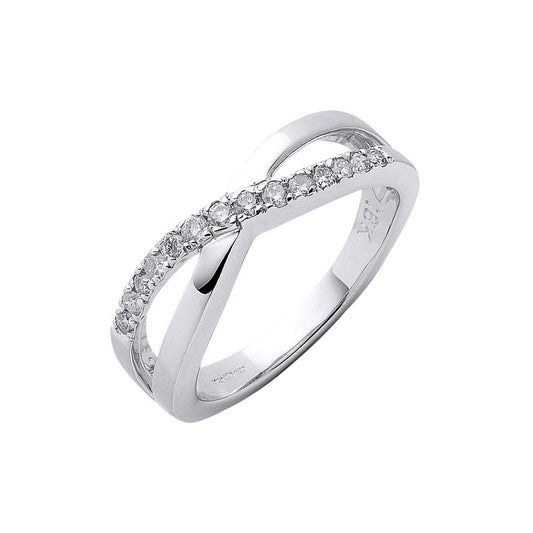18ct White Gold Crossover Diamond Ring
