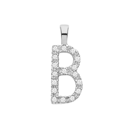 Diamond Initial Pendant - White Gold Letter B