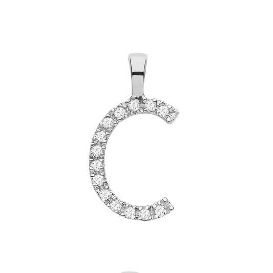 Diamond Initial Pendant - White Gold Letter C
