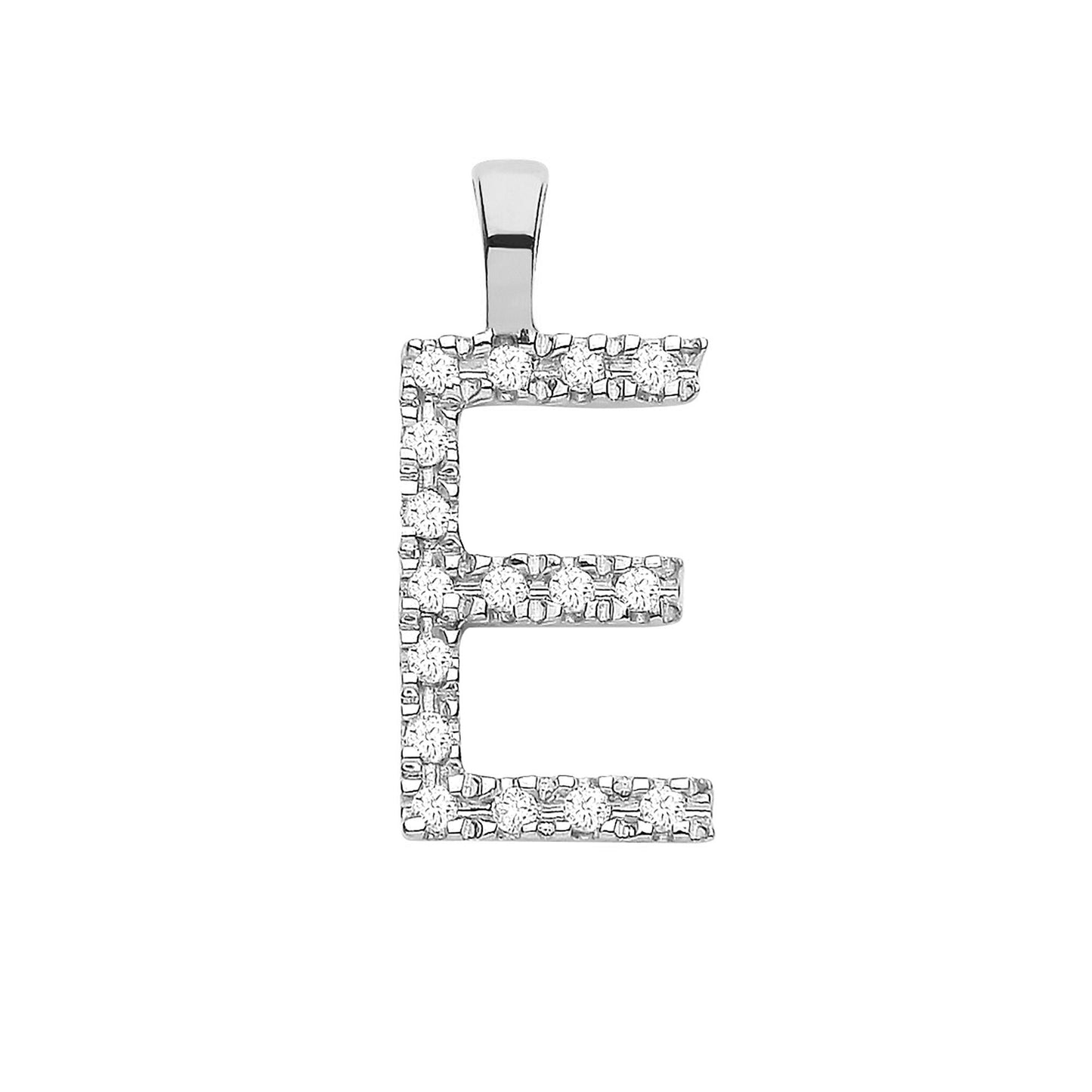Diamond Initial Pendant - White Gold Letter E