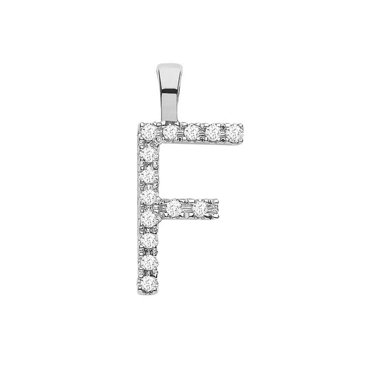 Diamond Initial Pendant - White Gold Letter F