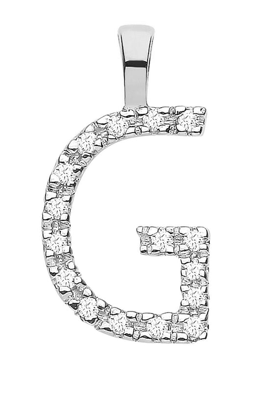 Diamond Initial Pendant - White Gold Letter G