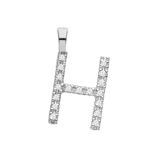 Diamond Initial Pendant - White Gold Letter H