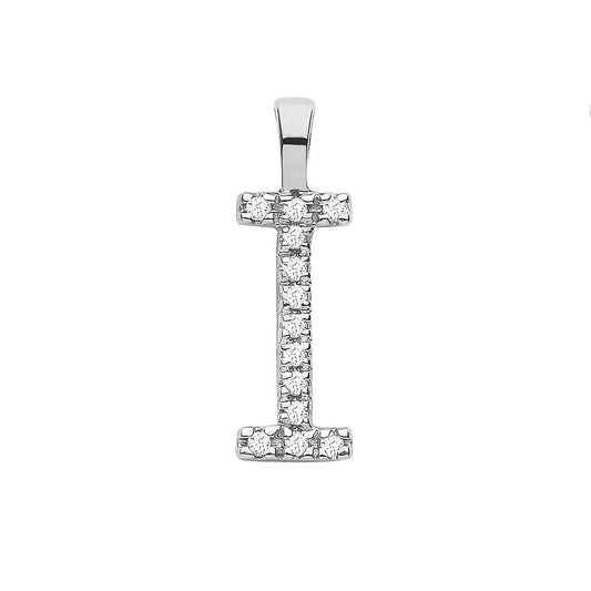 Diamond Initial Pendant - White Gold Letter I