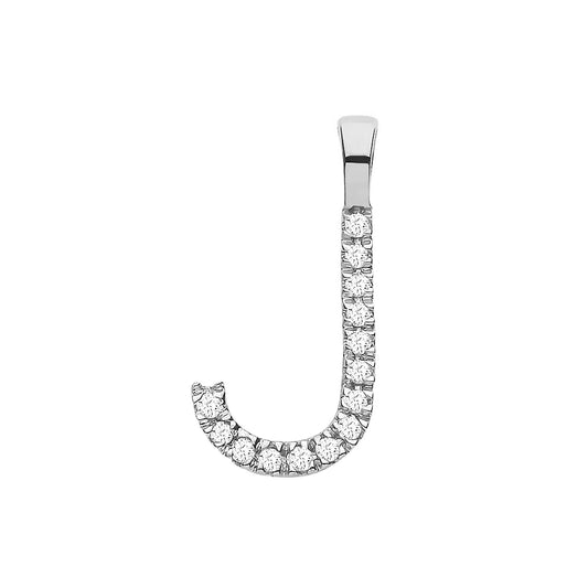 Diamond Initial Pendant - White Gold Letter J