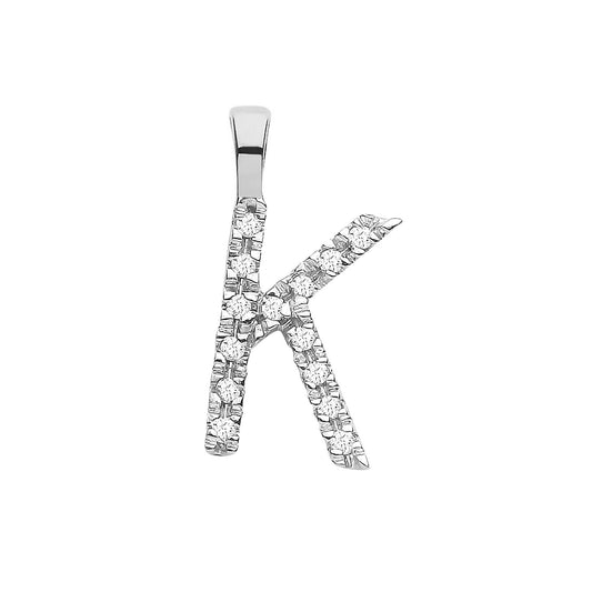 Diamond Initial Pendant - White Gold Letter K