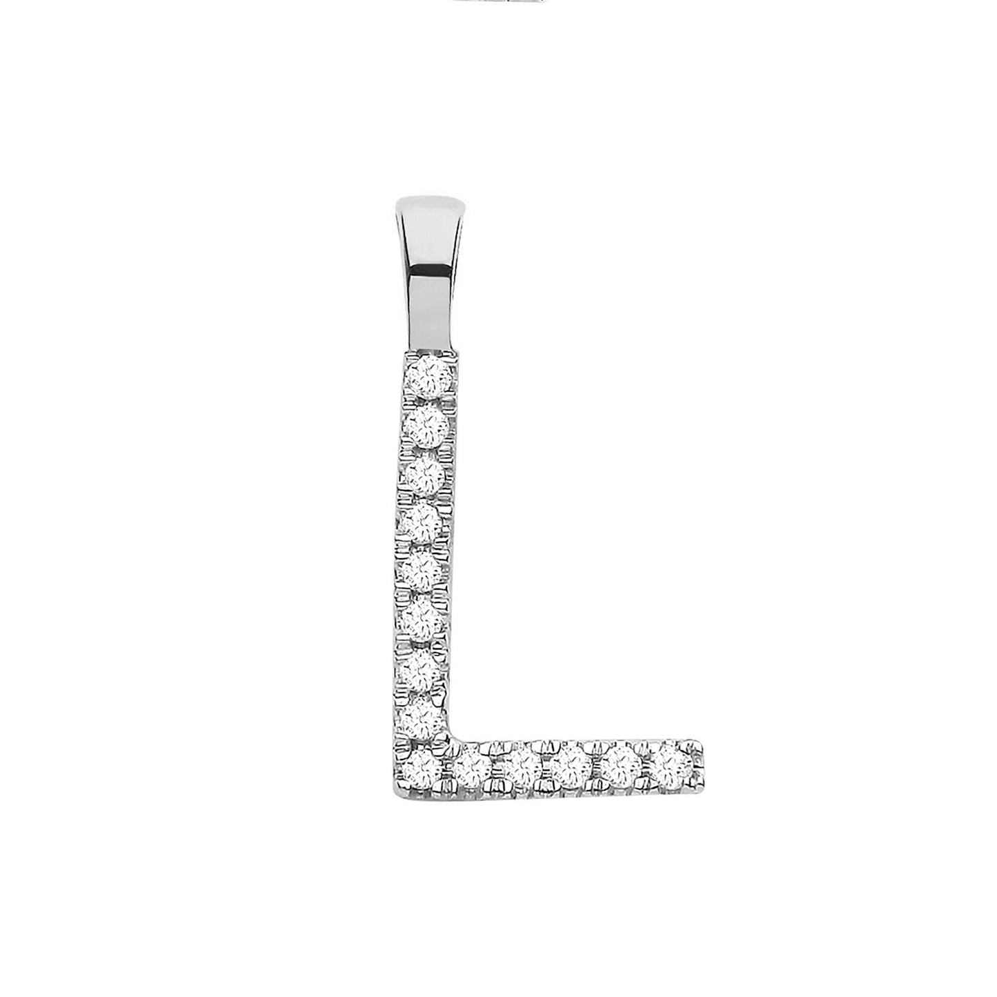 Diamond Initial Pendant - White Gold Letter L